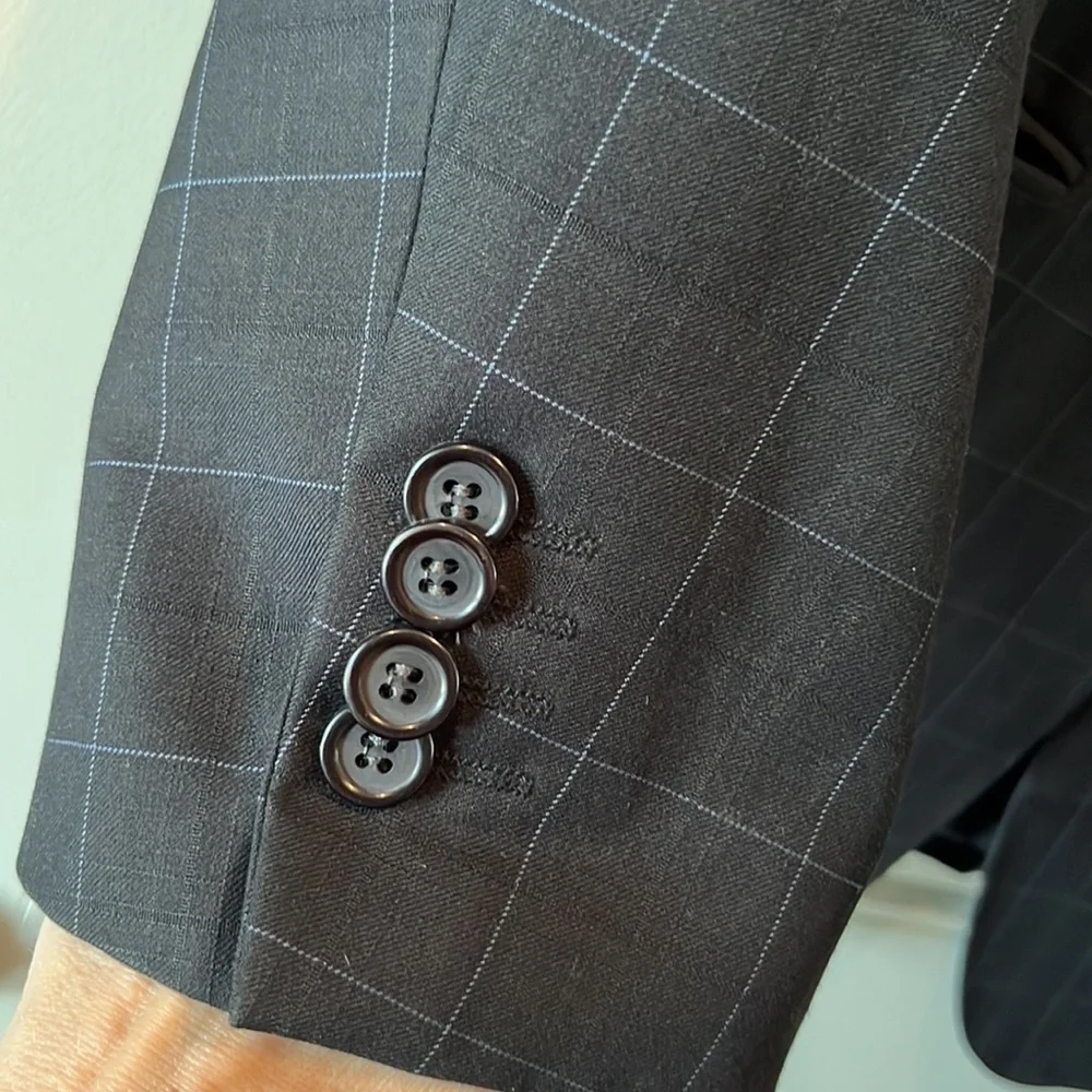 CERUTTI 1881 Italian suit jacket dark gray/ black blue windowpane tag Italian 52